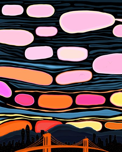 Pont de Brooklyn et nuages (art numérique) - Evan Sklar