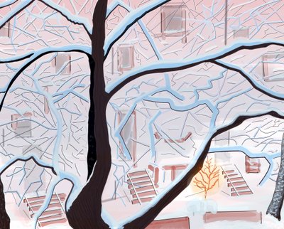 Brownstones dans la neige, Brooklyn (art numérique) - Evan Sklar
