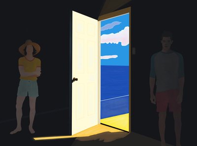 Couple dans une maison de plage, Brooklyn (art numérique) - Evan Sklar