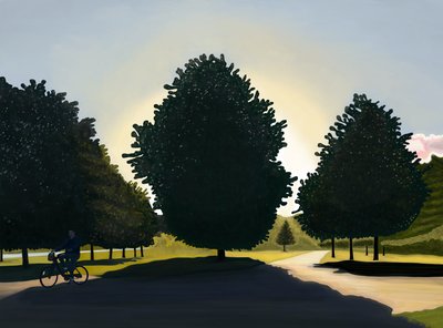 Cycliste, aube, Hyde Park (art numérique) - Evan Sklar