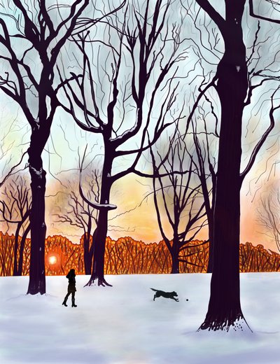 Chien dans la neige, Brooklyn (art numérique) - Evan Sklar
