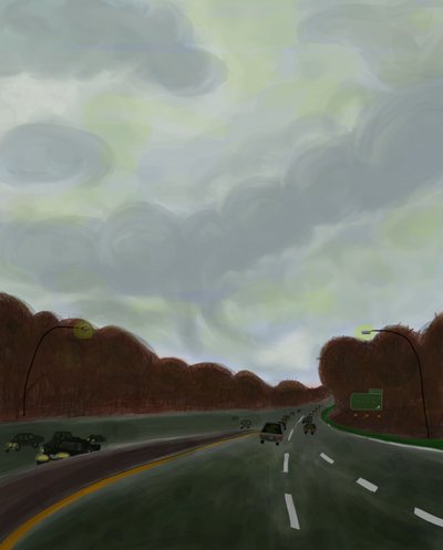 Driving the Long Island Expressway, 2017 (dessiné à la main sur un iPad avec un Apple pencil) - Evan Sklar