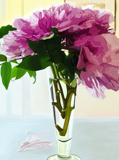 Pivoines magenta dans un vase (art numérique) - Evan Sklar