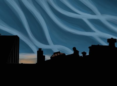 Homme sur le toit de Brooklyn (art numérique) - Evan Sklar