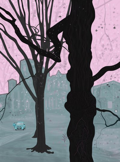 Vieil arbre, vieille maison et voiture, Brooklyn (art numérique) - Evan Sklar