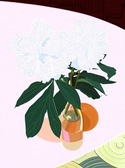 Pivoine et pamplemousse, c.2020-24 (art numérique) - Evan Sklar
