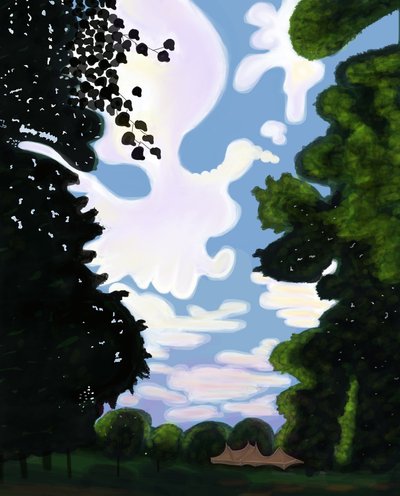 Tente et ciel, Prospect Park 2018 (dessiné à la main sur un iPad avec un crayon Apple) - Evan Sklar