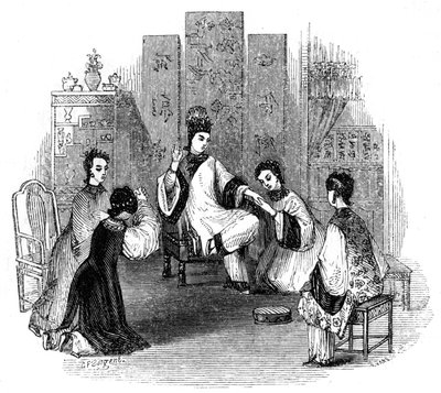 Jeunes filles chinoises pleurant avec une mariée, 1847 - Evans