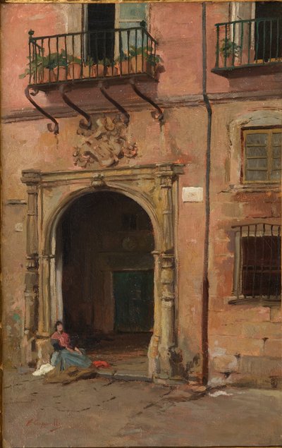 Fille devant la porte d