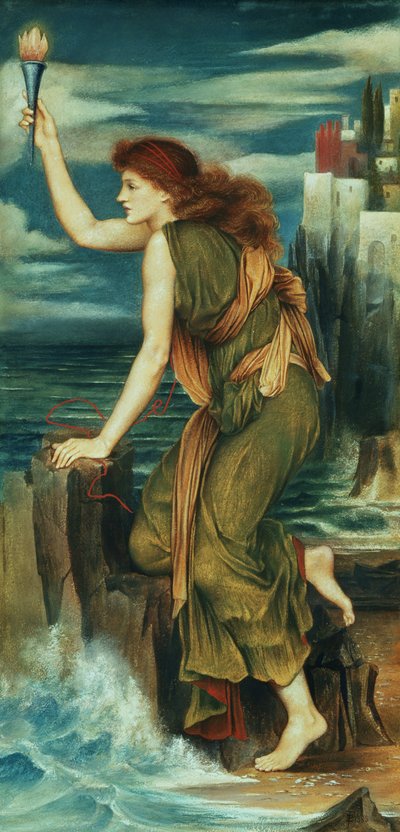 Héro attendant le retour de Léandre, 1885 - Evelyn De Morgan