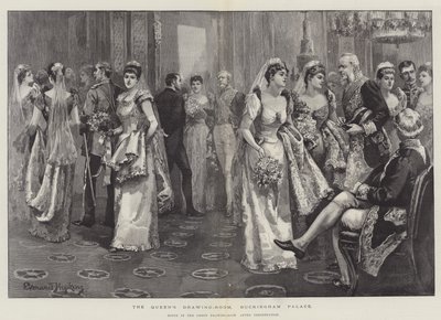 Le Salon de la Reine, Palais de Buckingham, Scène dans le Salon Vert après la Présentation - Everard Hopkins