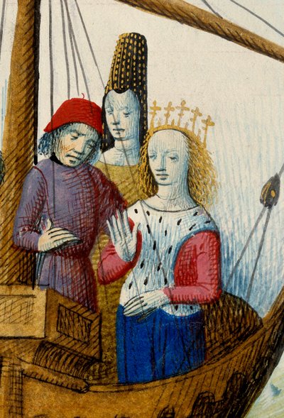 Reine Iseult de Tristan et ils embarquèrent pour le royaume de Logres. Miniature tirée de "Romanesque du Chevalier Tristan et Reine Yseult" par Gassien de Poitiers enluminée par Everard de Espinques (15ème siècle) - Everard de Espinques