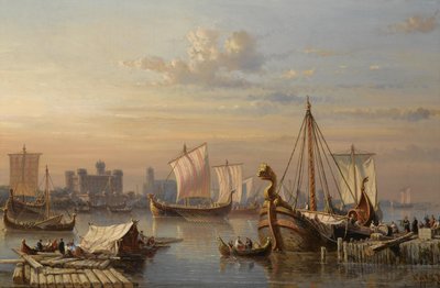Navires vikings sur la Tamise, milieu du 19ème siècle - Everhardus Koster