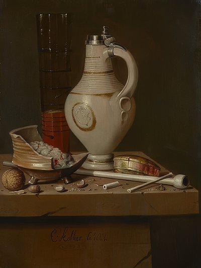 Nature morte avec accessoires de fumeur et chope de bière - Evert Collier
