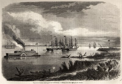 Navire et remorqueur sur le Mississippi, dessin d