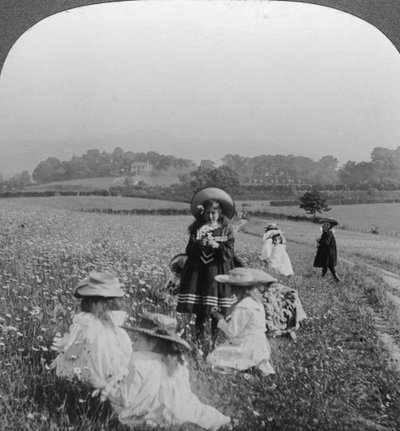 Enfants dans un pré, Keswick, Cumbria - Excelsior Stereoscopic Tours