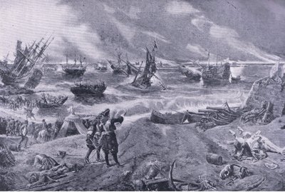 Jacques II à la bataille de La Hogue, 23 mai 1692, illustration de British Battles on Land and Sea, 1915 - Eyre Crowe