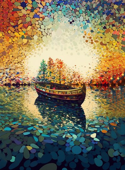 Un bateau sur un lac, art kaléidoscopique - F. Abderrahim