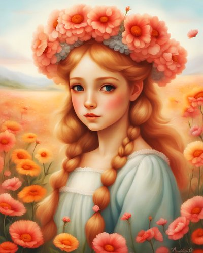 Fille décorée de fleurs dans un beau paysage - F. Abderrahim