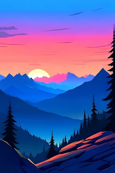 Paysage de coucher de soleil et sommets de montagnes - F. Abderrahim