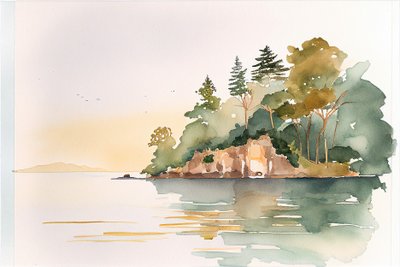 Paysage minimaliste en aquarelle - F. Abderrahim