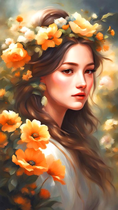 Femme décorée de fleurs dans un beau paysage - F. Abderrahim