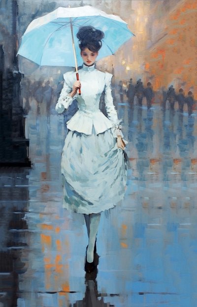 Jeune femme à la mode dans la rue avec un parapluie - F. Abderrahim