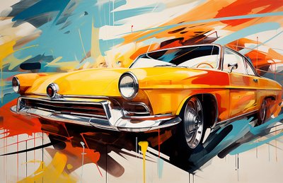 Peinture de Vieille Voiture Américaine Abstraite, Années 60 et 70, Impression Murale - F. Abderrahim