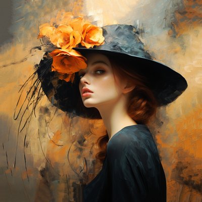 Femme abstraite avec un chapeau de fleurs - F. Abderrahim