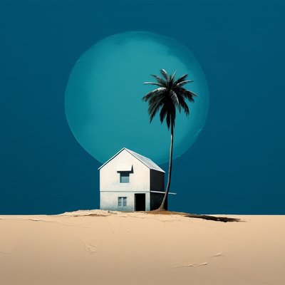 Cottage abstrait près de la plage et un palmier - F. Abderrahim