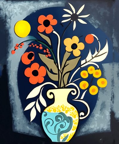peinture impressionniste abstraite fleurs dans un vase, art mural - F. Abderrahim