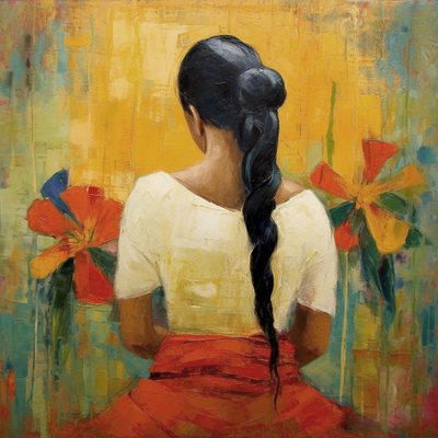 Peinture abstraite : femme mexicaine de dos - F. Abderrahim