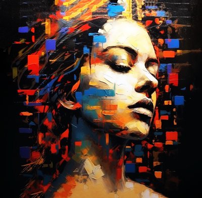 Portrait féminin abstrait de profil, fond noir - F. Abderrahim