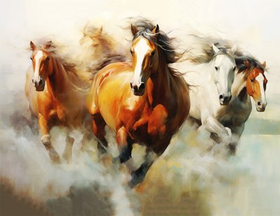 Peinture abstraite de beaux chevaux, impressionniste, impression d