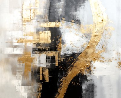 Peinture numérique abstraite argent et or, art carré - F. Abderrahim