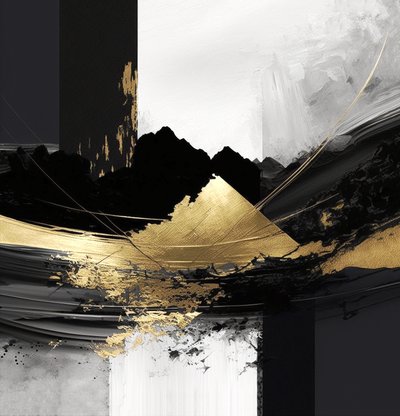 Abstrait texturé en couches noir et or - F. Abderrahim