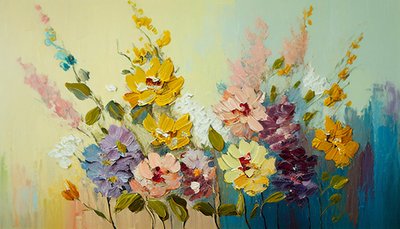 Fleurs antiques dans un vase, floral abstrait - F. Abderrahim