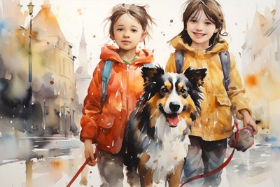 Portrait aquarelle de chien et d