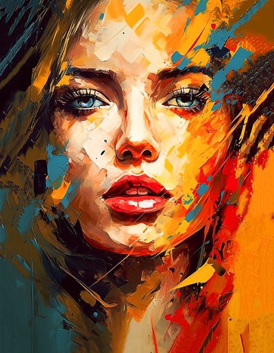 Portrait de visage de belle fille, yeux bleus - F. Abderrahim