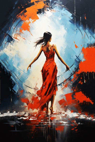Peinture de fille dansante magnifique, vue de dos, impressions d