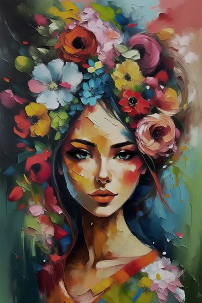 Belle fille entourée de fleurs - F. Abderrahim
