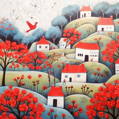 Belles maisons dans un paysage rouge et violet - F. Abderrahim