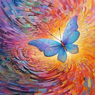 Papillon abstrait coloré, affiche de métamorphose générée par IA - F. Abderrahim