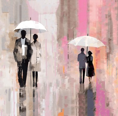 Couple amoureux sous un parapluie, romantique sous la pluie - F. Abderrahim