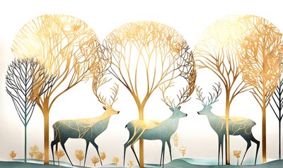 Cerf et arbre doré, couleurs pastel abstraites - F. Abderrahim