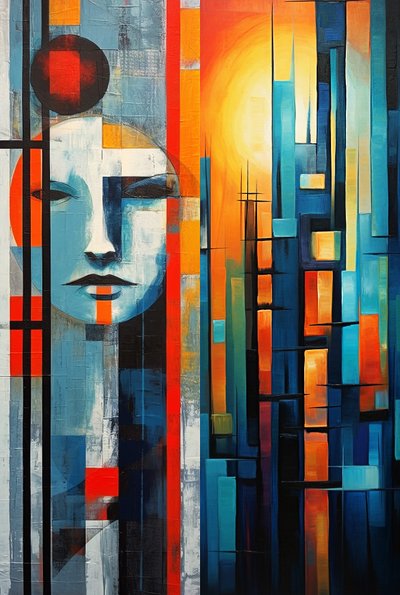 Peinture figurative abstraite en acrylique, impression d