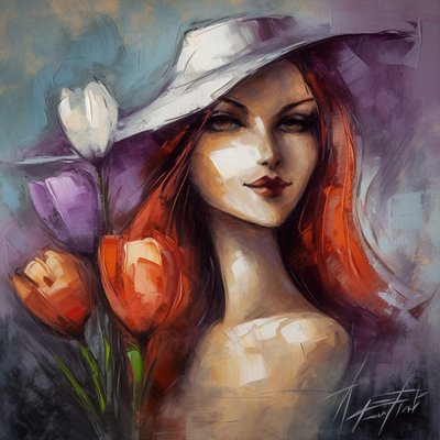 Portrait impressionniste de fille et fleurs de crocus - F. Abderrahim