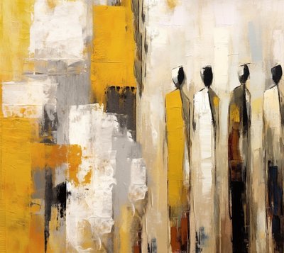 Peinture impressionniste de personnes en couleurs chaudes, décoration murale pour salon - F. Abderrahim