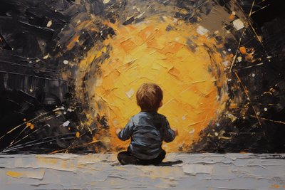 Portrait innocent, peinture minimaliste à coups de pinceau impasto - F. Abderrahim