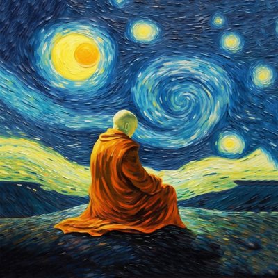 Homme en méditation, style de peinture de Van Gogh, pose de yoga - F. Abderrahim